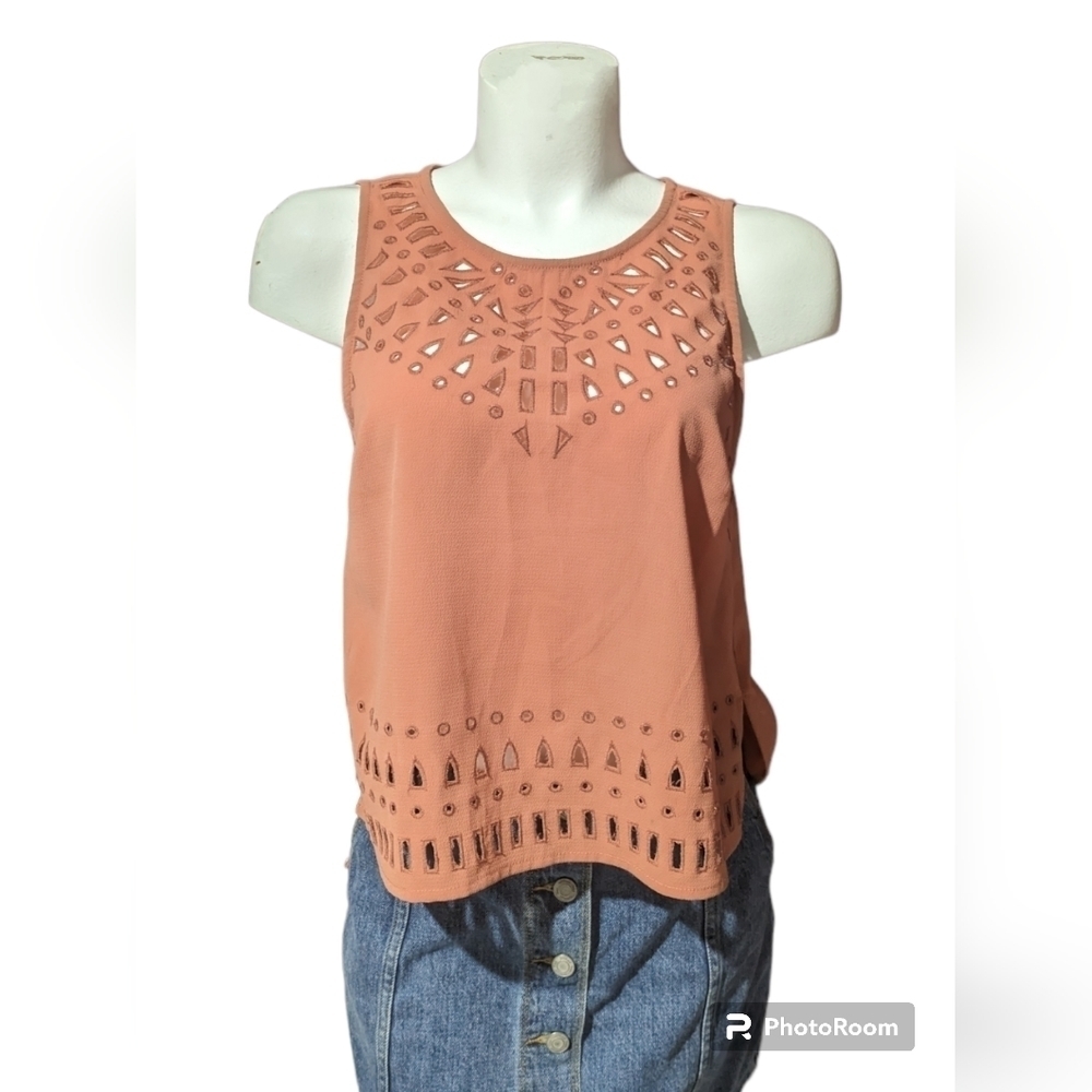 ASTR Anthropologie Coral Pink Cutout Hi-Lo Tank Top Small Boho Festival